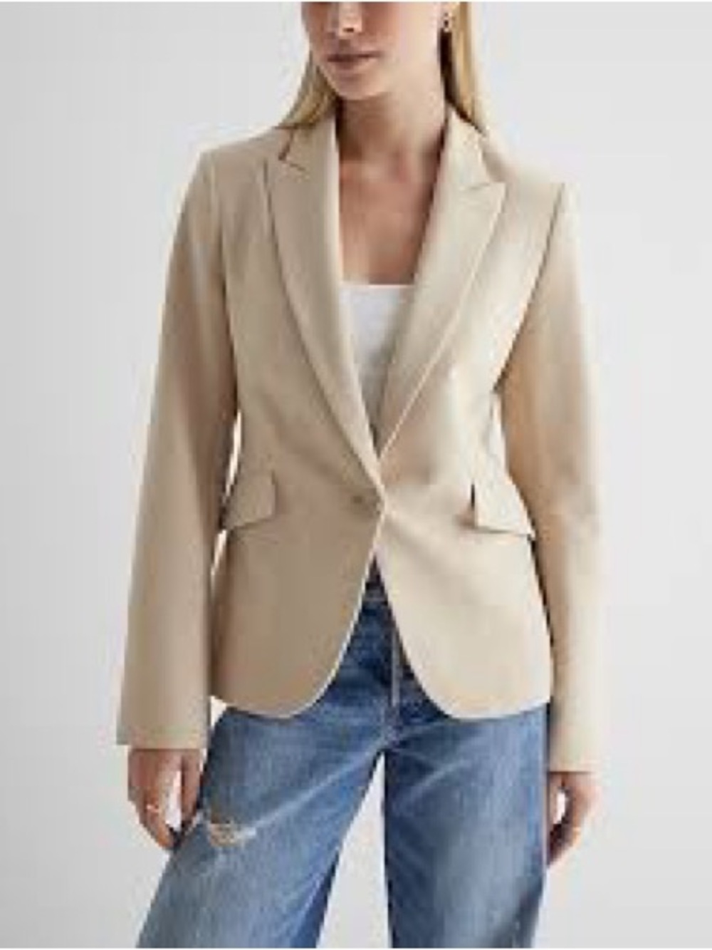 Express Cream Single-Button Tailored Blazer